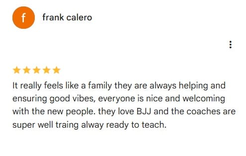 Screenshot of a five-star Google review praising the academy community